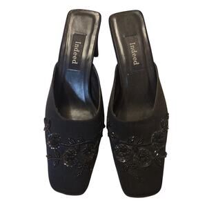 Black‎ Sequined Muled Square Toe Sandals 10 Dark Romantic Whimsigoth Dark Fairy